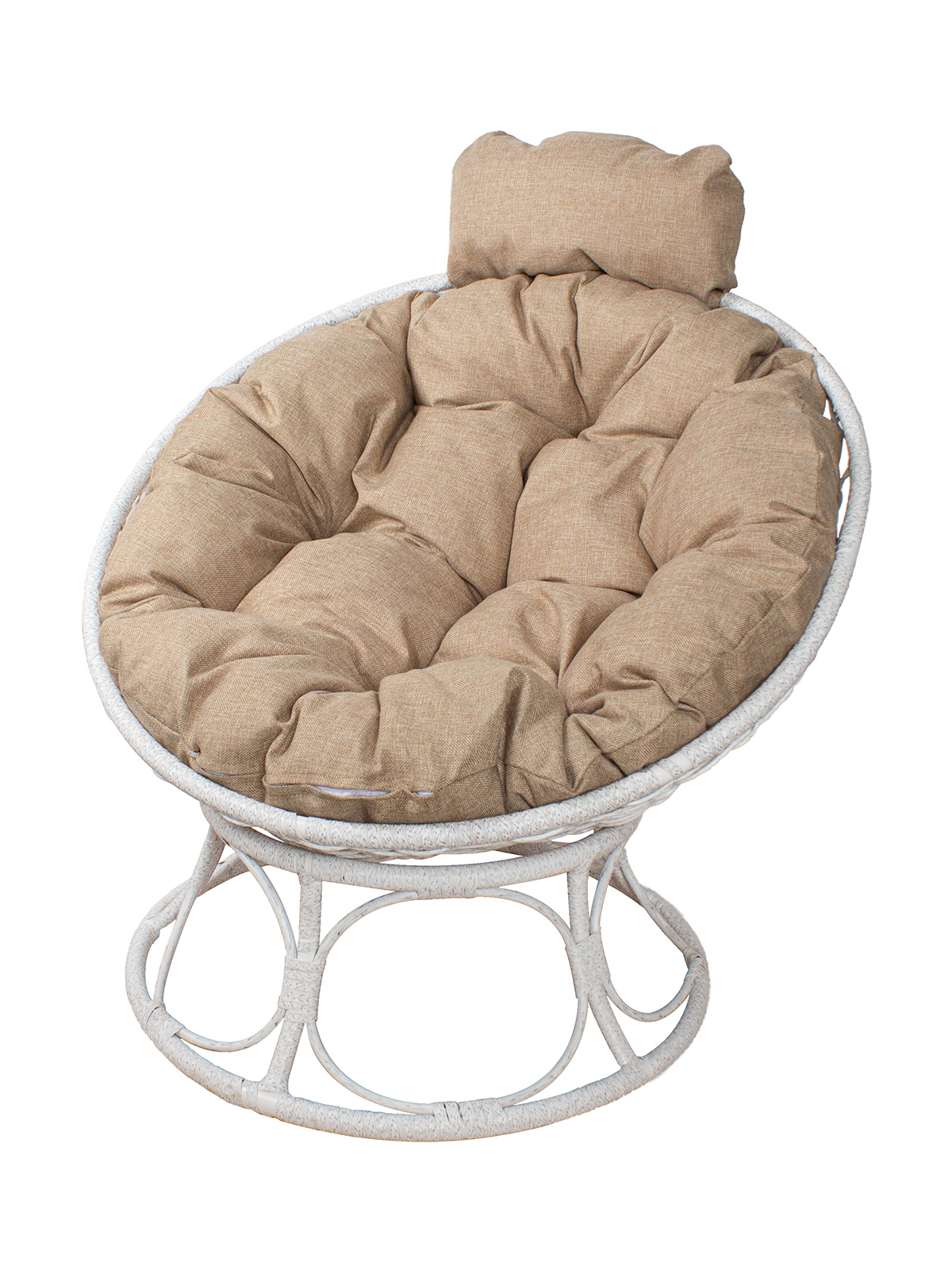 Изображение товара Кресло садовое Папасан Home мини с ротангом белое с подушкой дизайнерское