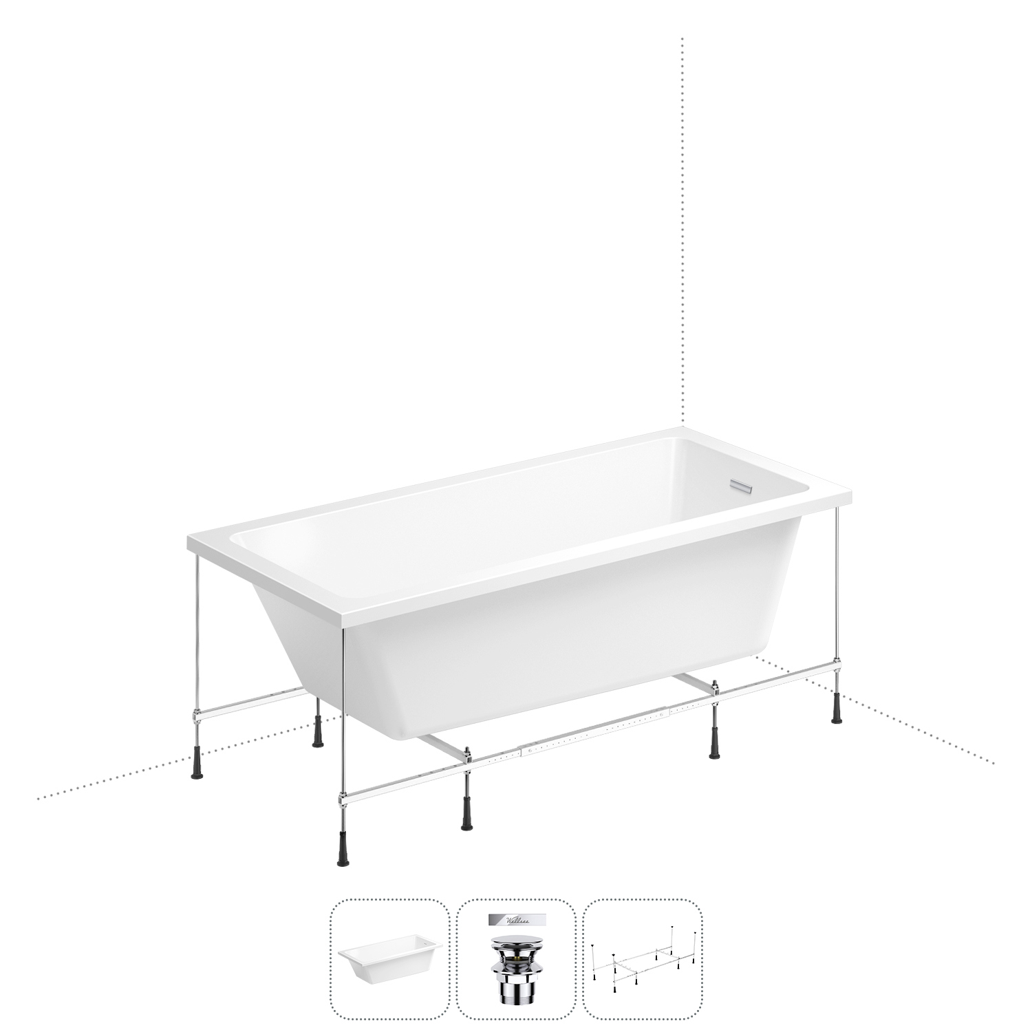 Изображение товара Прямоугольная ванна WELLSEE 20212769R из акрила 150x80 см, белая, встроенная