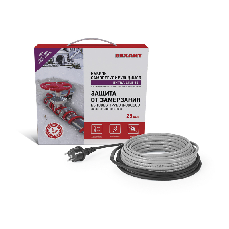 Изображение товара Греющий кабель для обогрева труб Rexant 6 м 150 Вт саморегулирующийся
