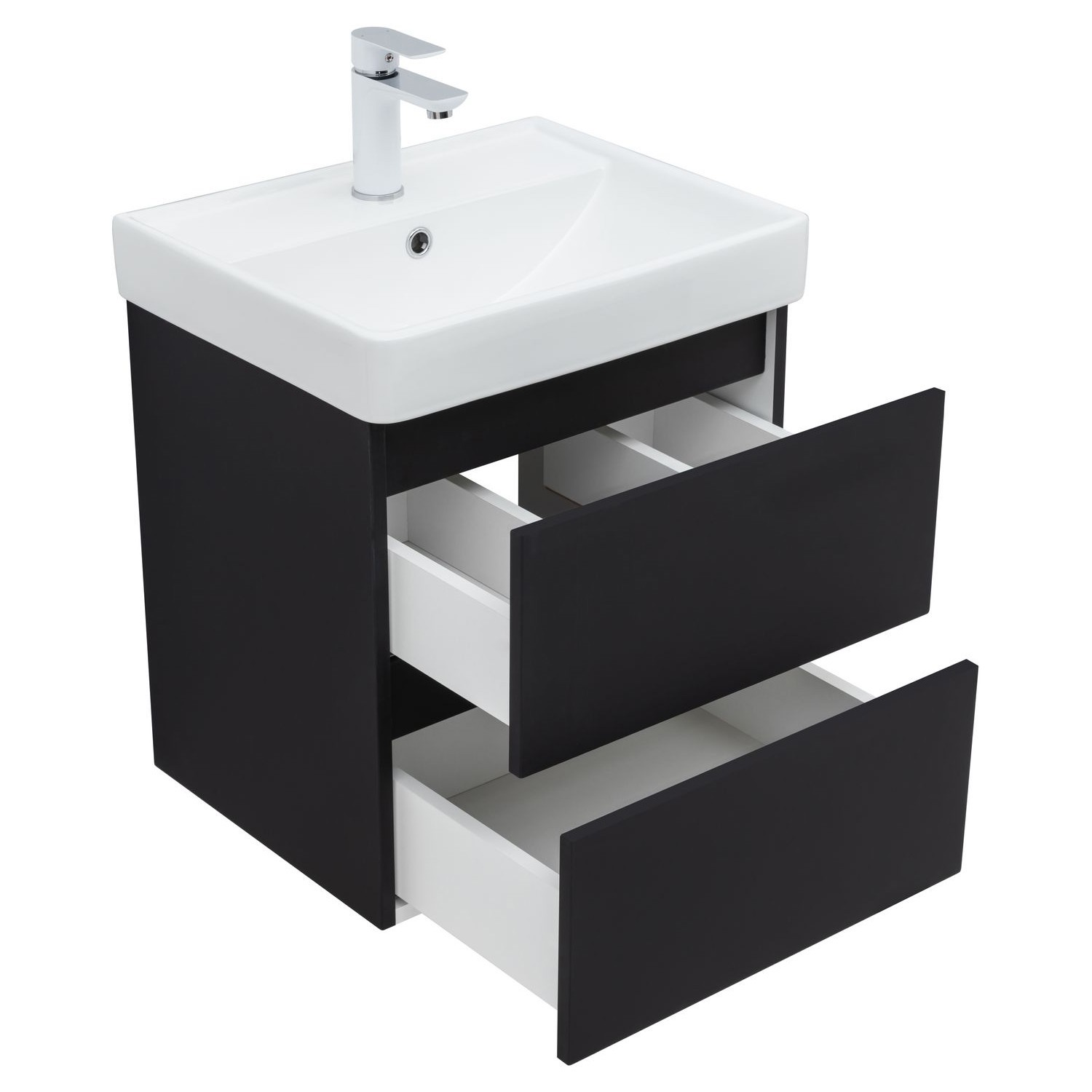 Изображение товара Тумба под раковину Aquanet Вега 2.0 50 черный с мягкой поверхностью Soft touch