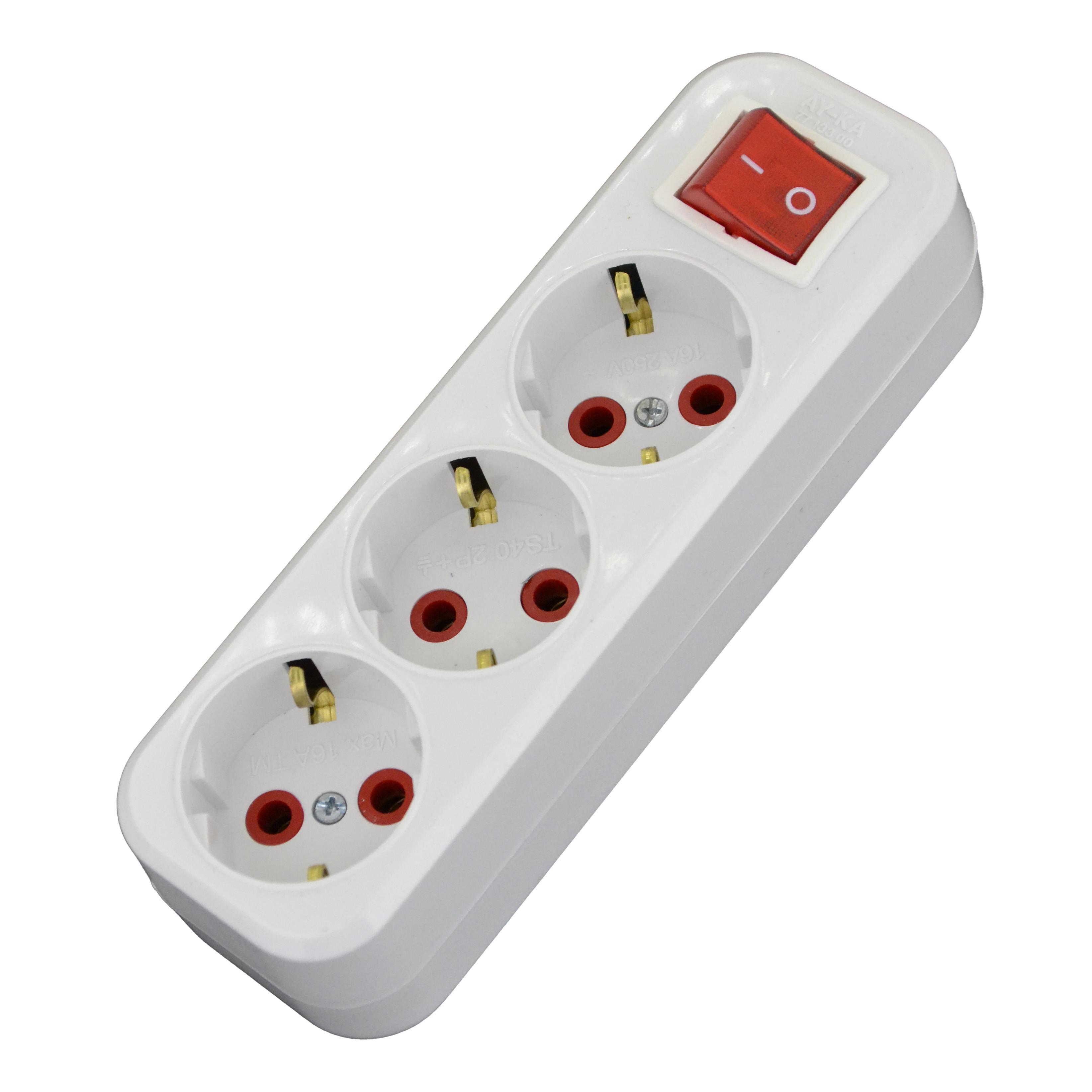 Изображение товара Удлинитель бытовой AY-KA 3 розетки с выключателем 16A 250В с заземлением белый