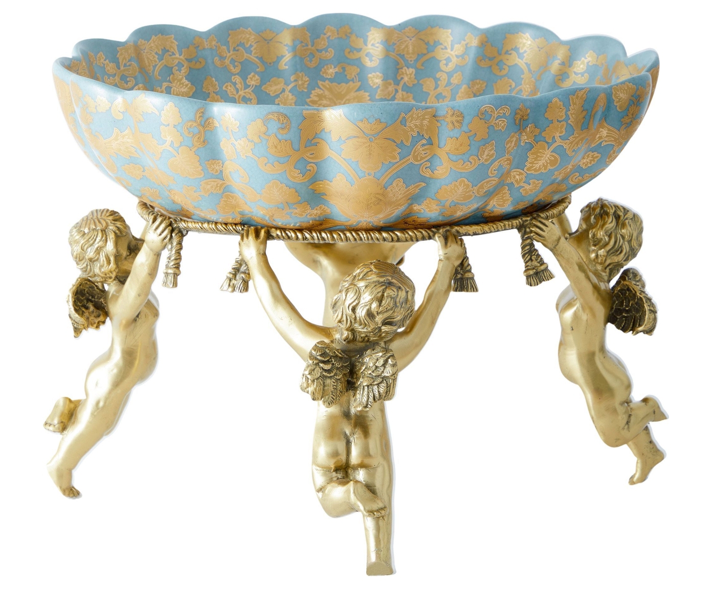 Изображение товара Декор Гласар 31G1895/D472C/NB4199 — фарфоровая чаша на ангелах, с бронзой, Китай