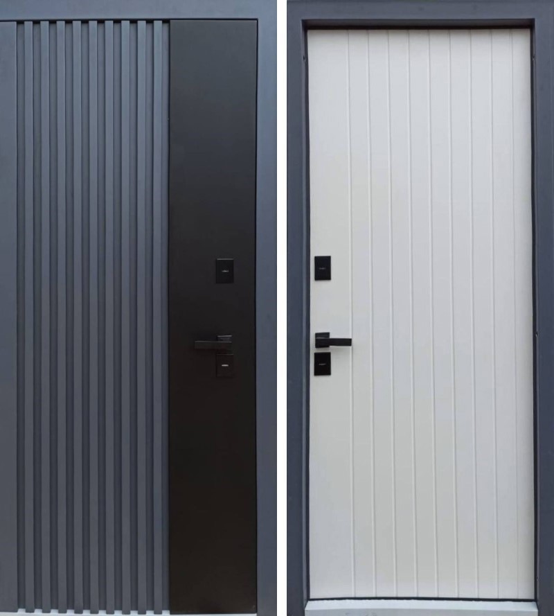 Изображение товара Входная дверь Lex Гранд левый 205x96см цвет муар серый с черным/шагрень белая