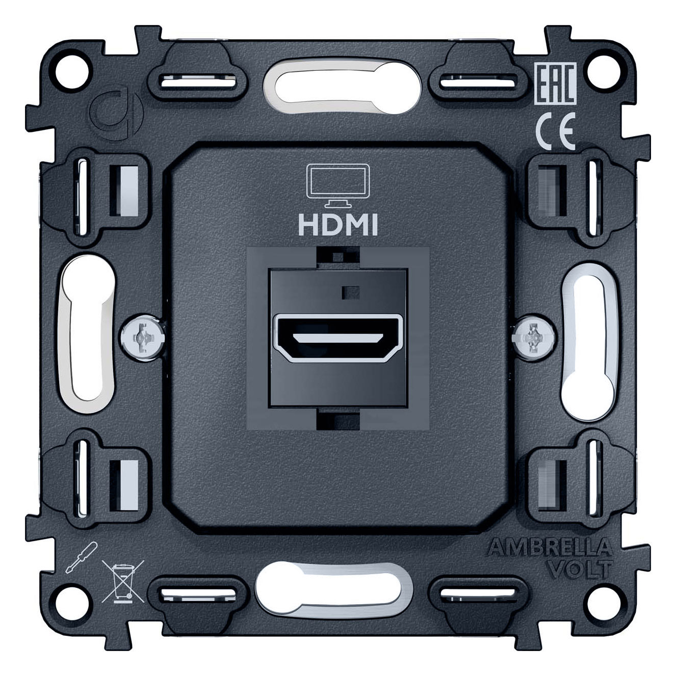 Изображение товара Розетка HDMI встраиваемая Ambrella volt Альфа VM222 с заземлением цвет серый