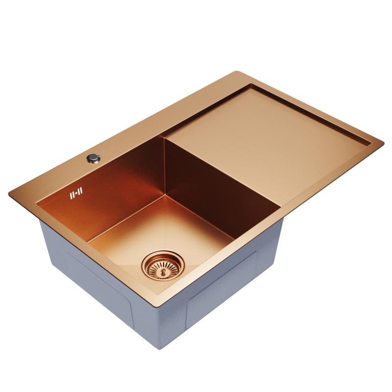 Изображение товара Мойка для кухни врезная Ml 552921 50x78 см глубина чаши 20 см нержавеющая сталь цвет бронза