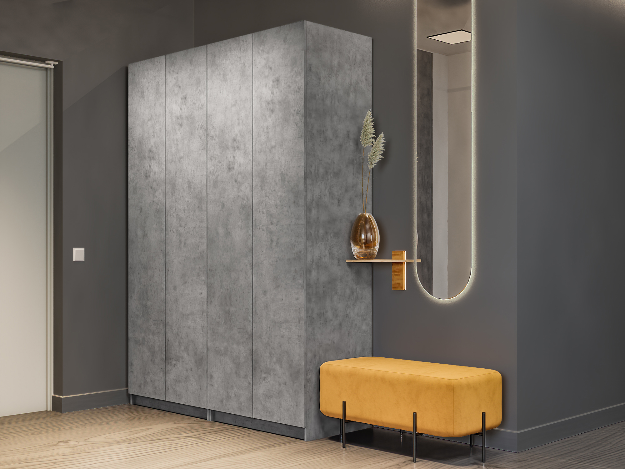 Изображение товара Шкаф распашной из ЛДСП с системой Push to Move 162x220 см бетон