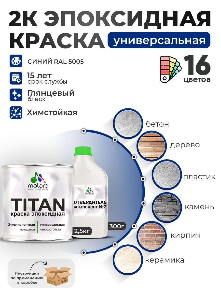 Изображение товара Эпоксидная краска Malare Titan RAL 5005 синяя глянцевая 2.5 л для внутренних и внешних работ