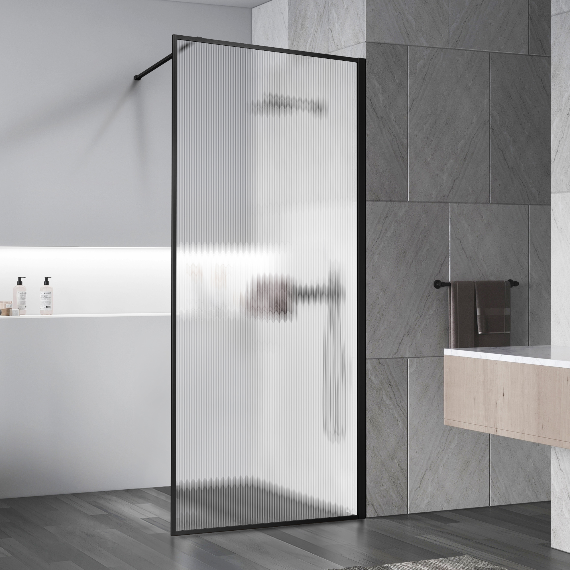 Изображение товара Душевая перегородка Vincea Walk-In VSW-1HP800FLB 80x200см профиль черный матовый стекло рифленое