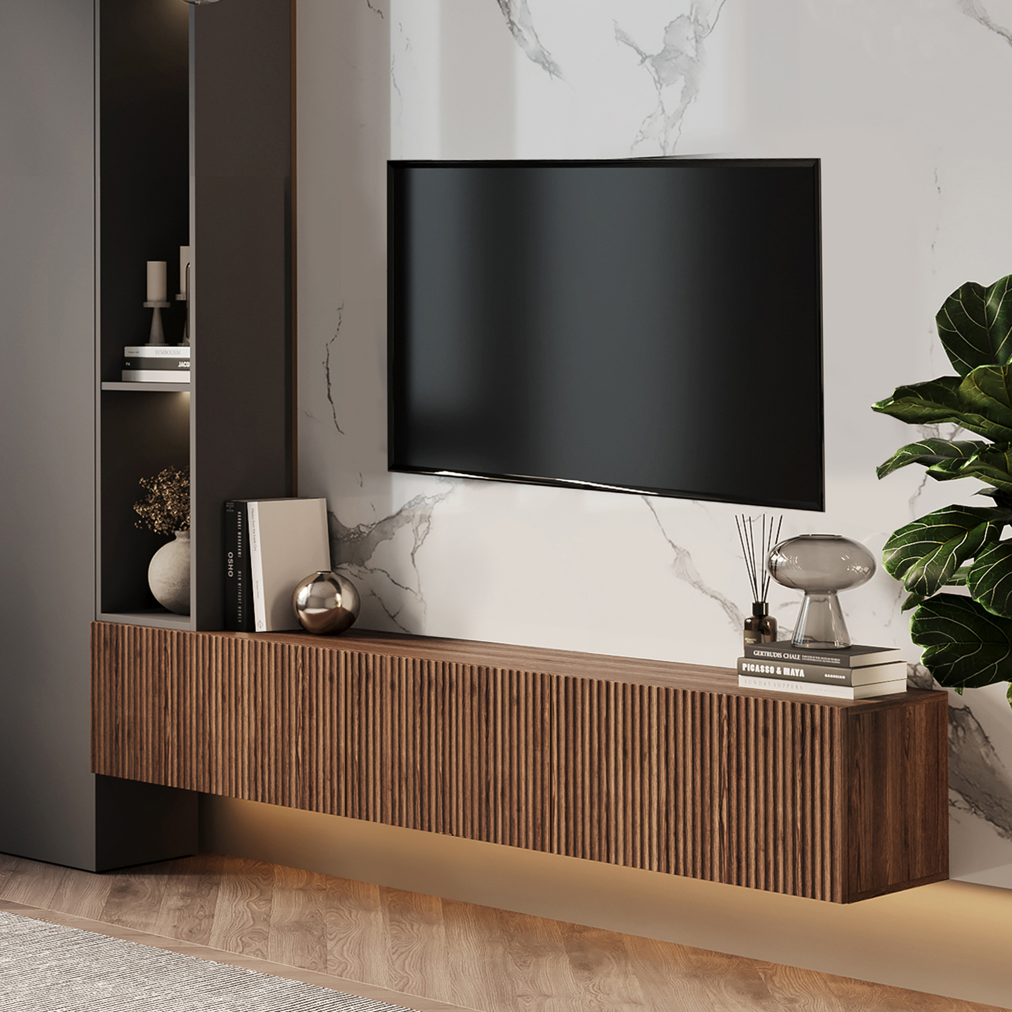 Изображение товара Тумба под телевизор Puzzlemebel Камелия 180x30x27 см ЛДСП цвет коричневый