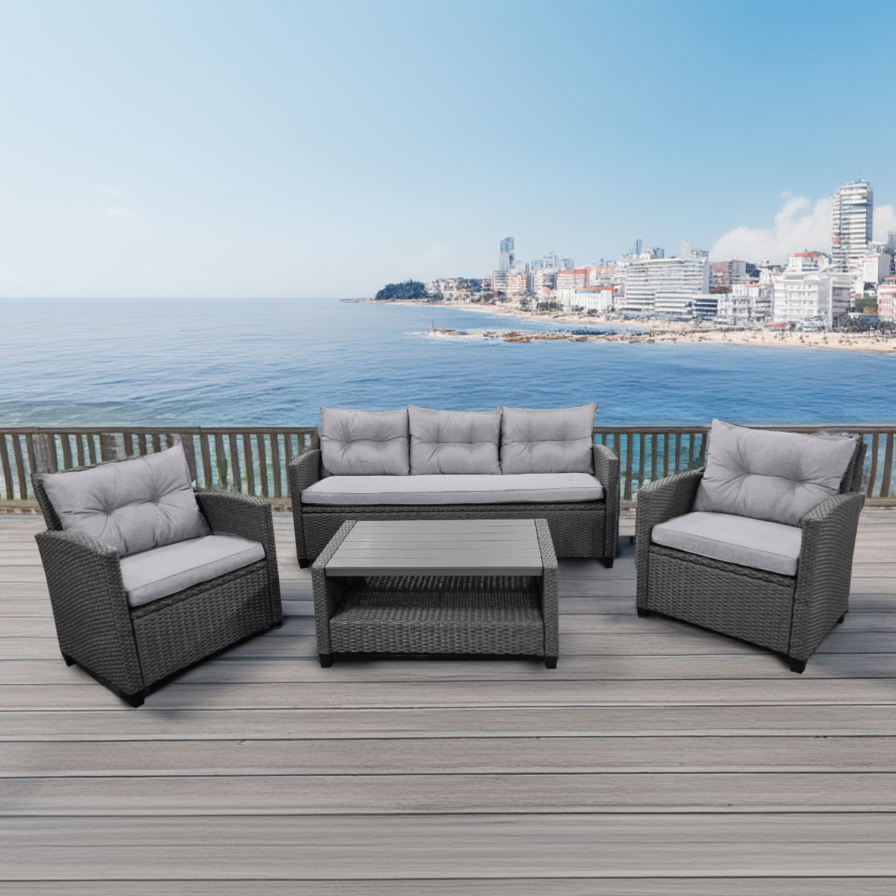 Изображение товара Набор садовой мебели AFM-807G Grey из искусственного ротанга