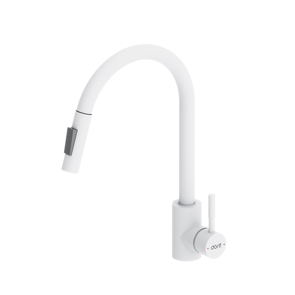 Изображение товара Смеситель для кухни Dorff D3007533 с выдвижным изливом белый
