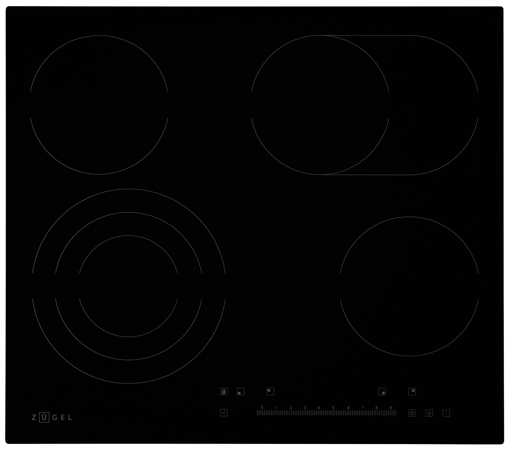 Изображение товара Электрическая варочная панель Zugel ZEH607B 4 конфорки стеклокерамика 59 см черная