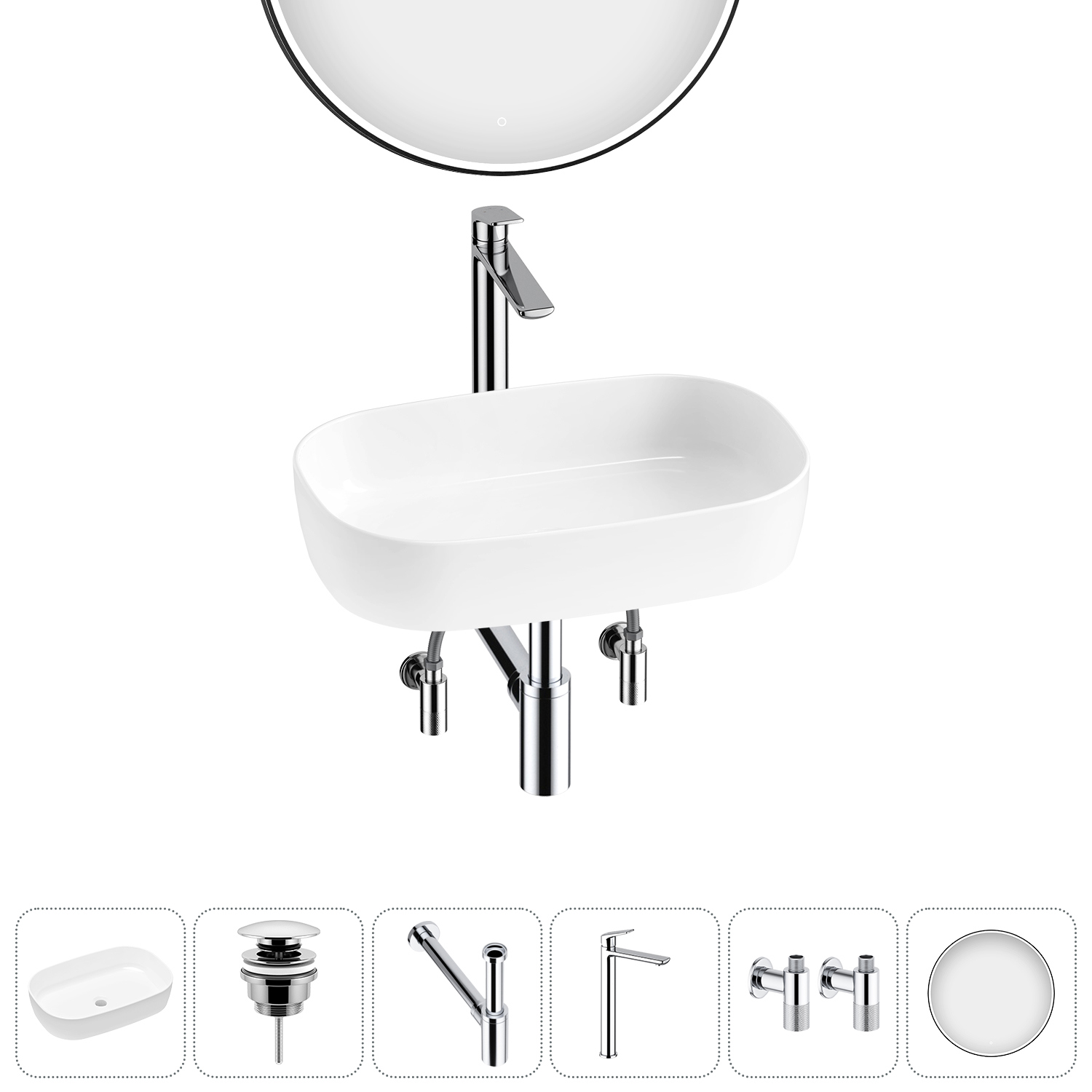 Изображение товара Раковина Lavinia boho bathroom sink slim 20217527R 54см цвет раковина 6 в 1: донный клапан, сифон, смеситель, вентили, зеркало