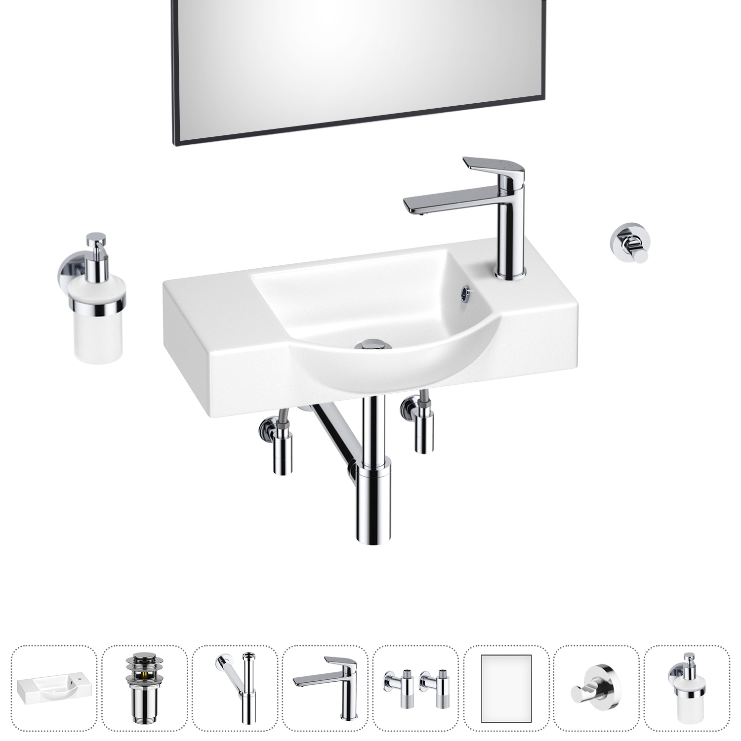 Изображение товара Раковина Wellsee WC Area 55 см хром комплект с аксессуарами