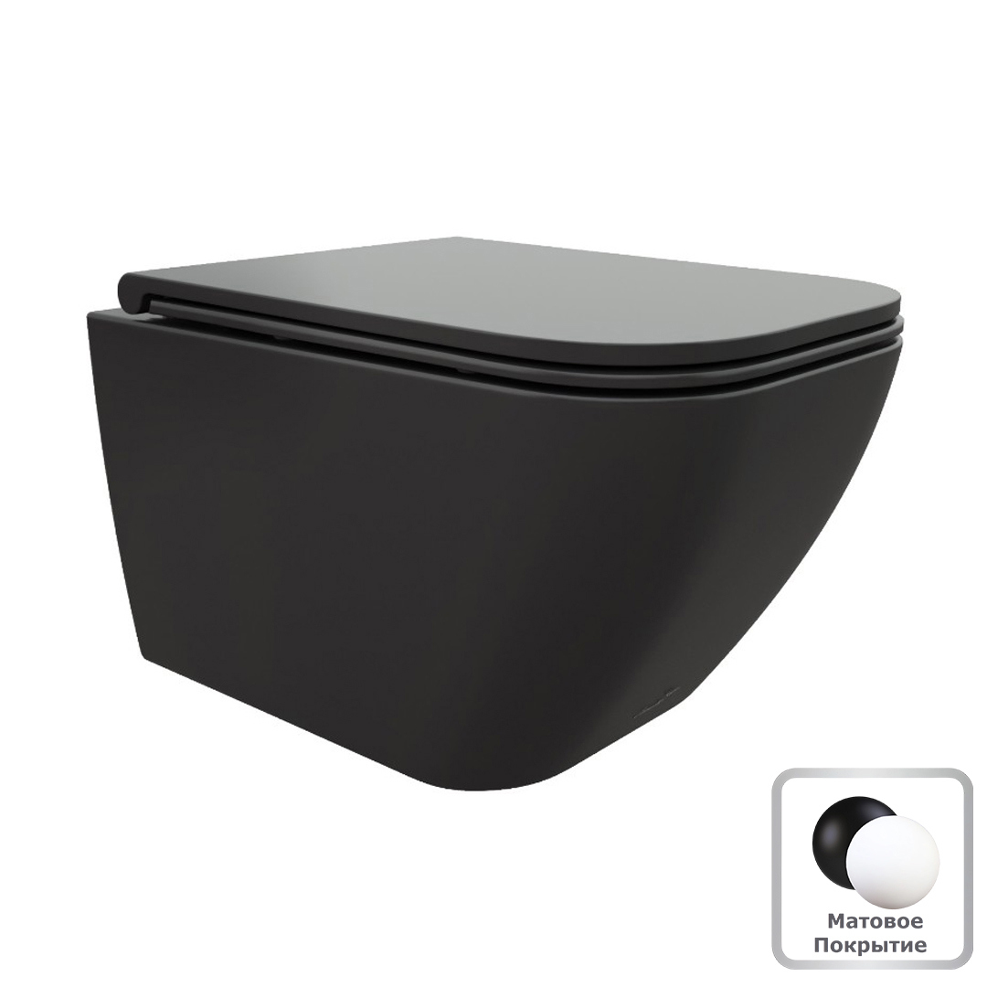 Изображение товара Подвесной унитаз Ceruttispa 8920 безободковый с микролифтом черный матовый