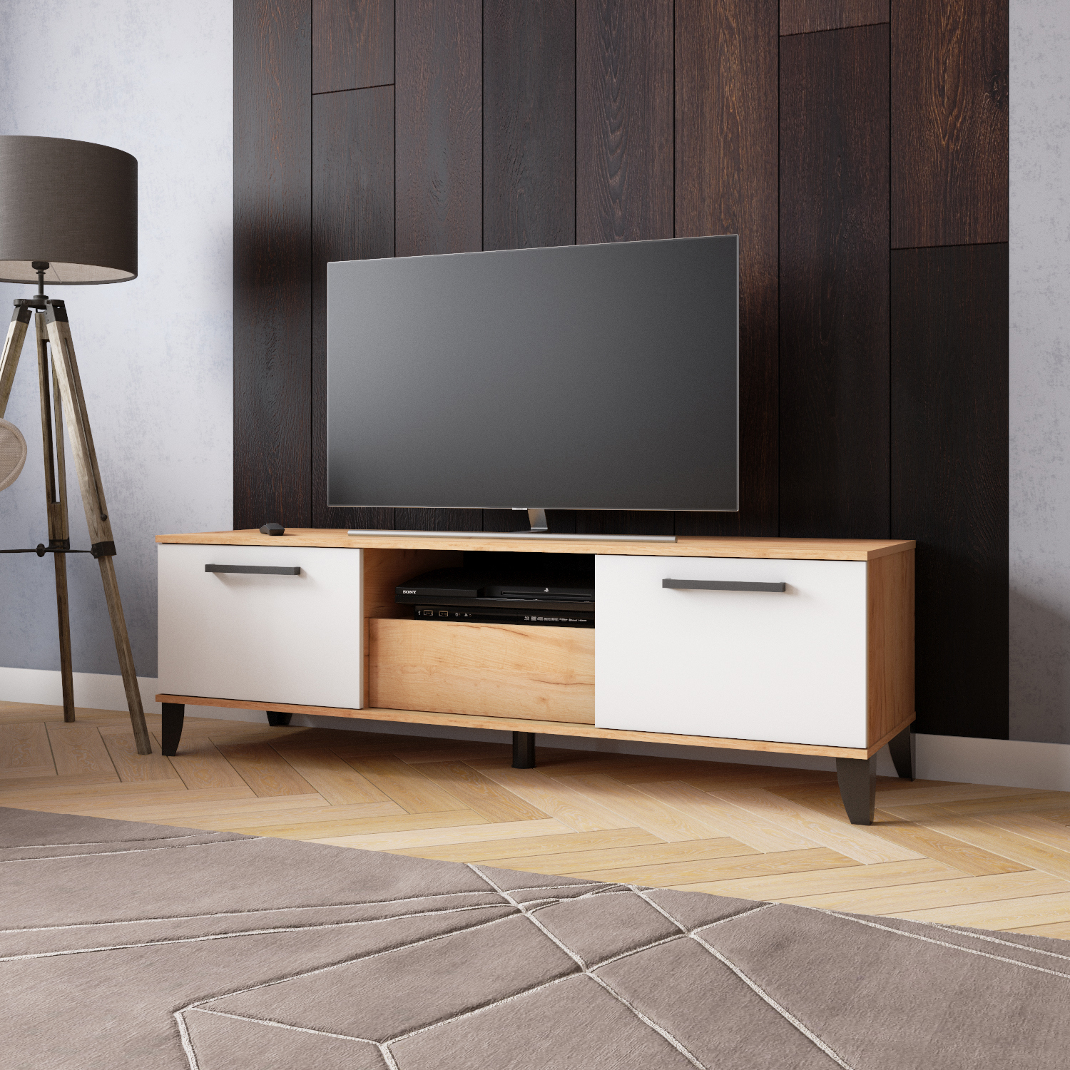 Изображение товара Тумба под телевизор Микон ТВМ-2КБ 160x50x47.5 см ЛДСП стильный дизайн