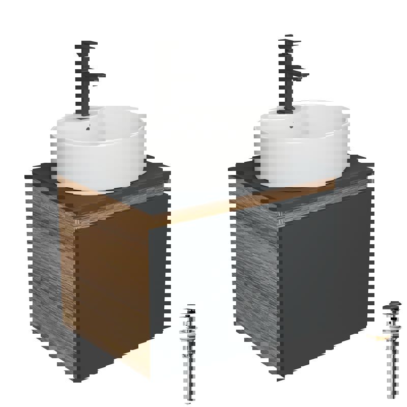 Изображение товара Тумба под раковину Bauedge Blackwood BD2686 подвесная 60см с раковиной, смесителем цвет графит, белый, черный матовый, черный