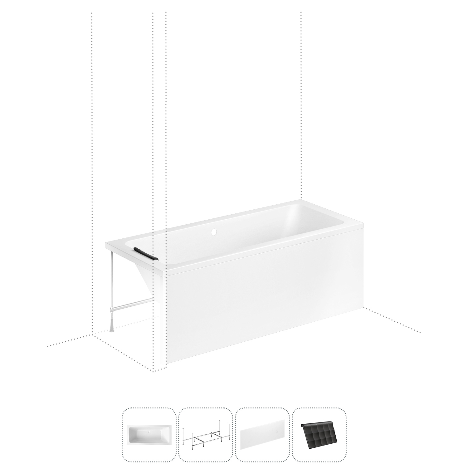 Изображение товара Прямоугольная ванна Lavinia Boho Pure S2-3710075P литьевой акрил 170x75 см, с металлическим каркасом, подголовником и лицевым экраном