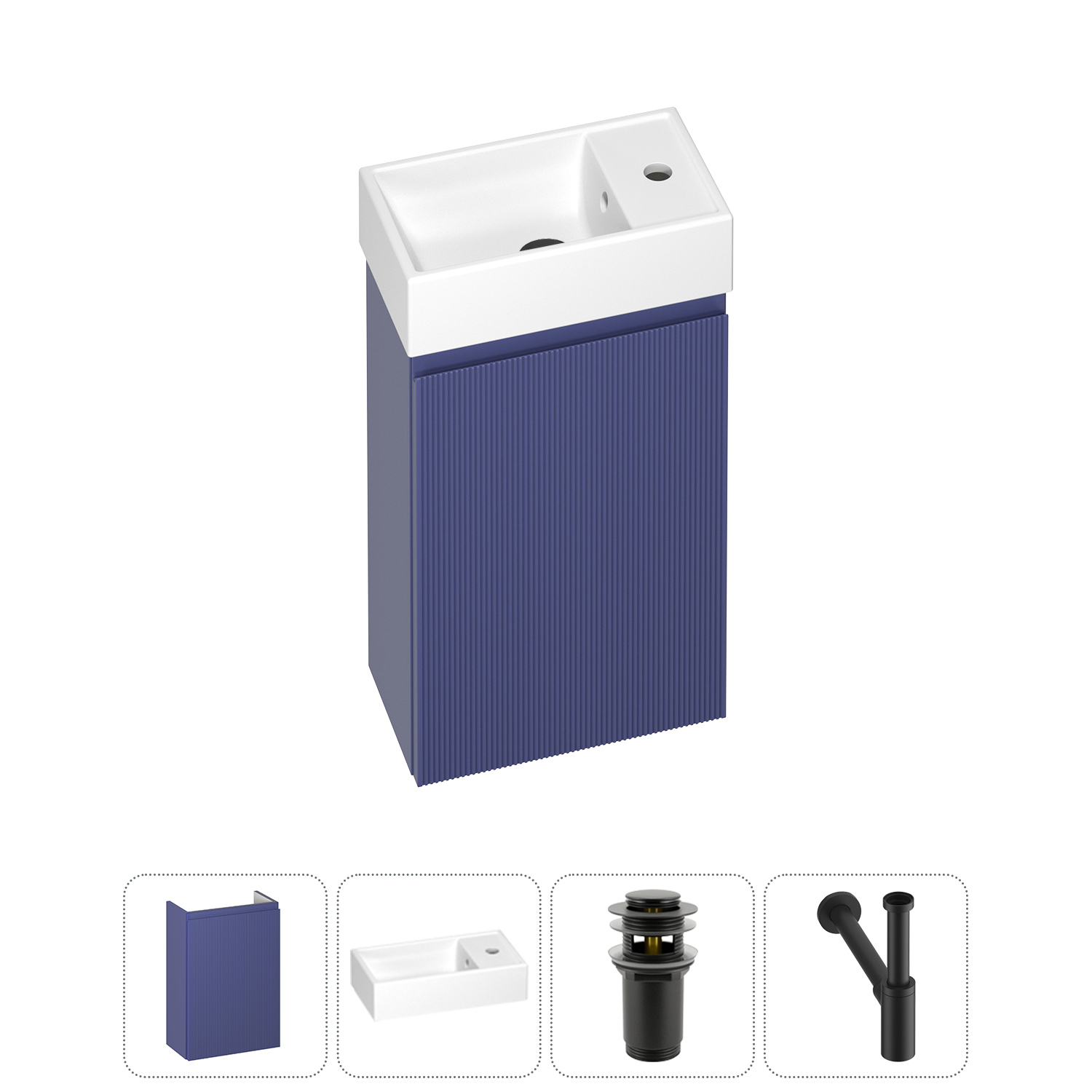 Изображение товара Комплект тумба с раковиной Wellsee WC Area 20216850R с донным клапаном и сифоном, синий