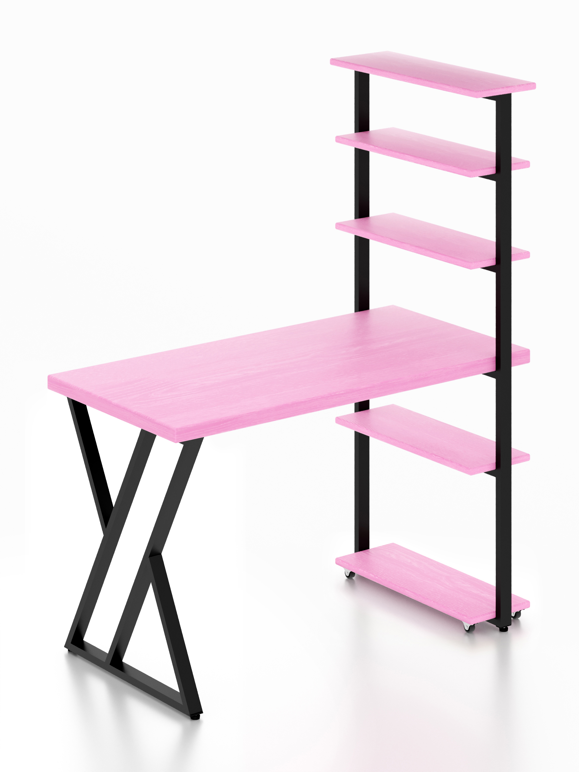 Изображение товара Стол Solarius loft с 5 полками столешница 40 мм 80x145x120 см черные металлические Z-образные ножки сосна цвет розовый