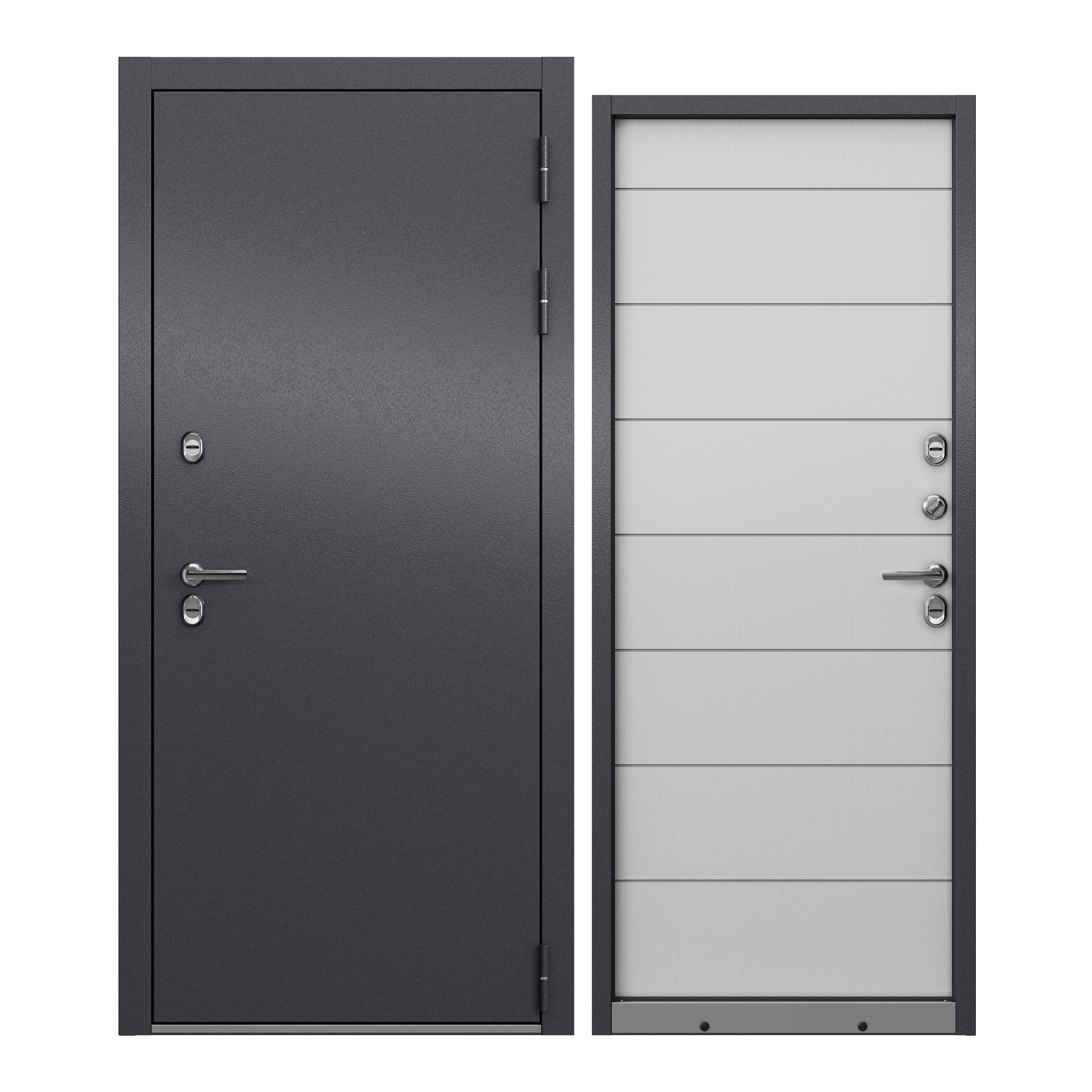 Изображение товара Входная дверь Unicorn Village optimal правый 205x88см цвет графит букле/дуб белый матовый