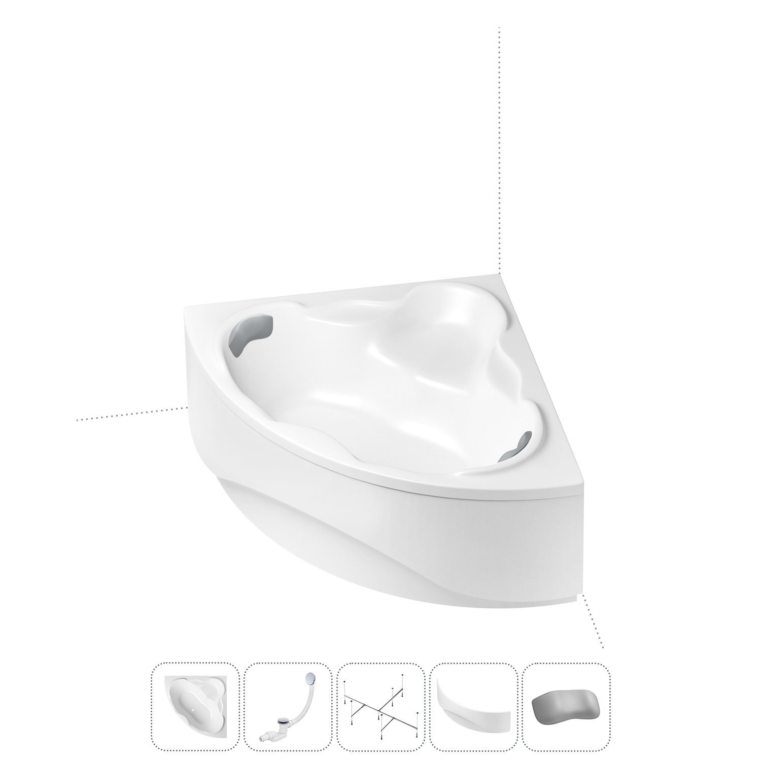 Изображение товара Ванна угловая Lavinia Boho Elegant 202011644 литьевой акрил 150x150 с каркасом, экраном, слив-переливом и подголовником