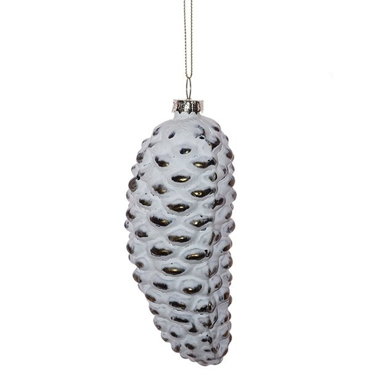Изображение товара Елочная игрушка Шишка 16 см белая стеклянная новогоднее украшение