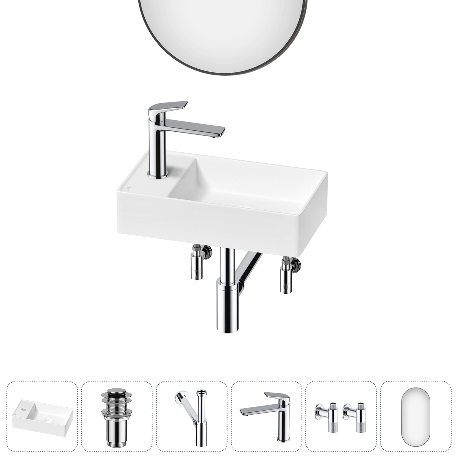 Изображение товара Раковина мини Wellsee WC Area 41см комплект 6 в 1 современная керамика Польша