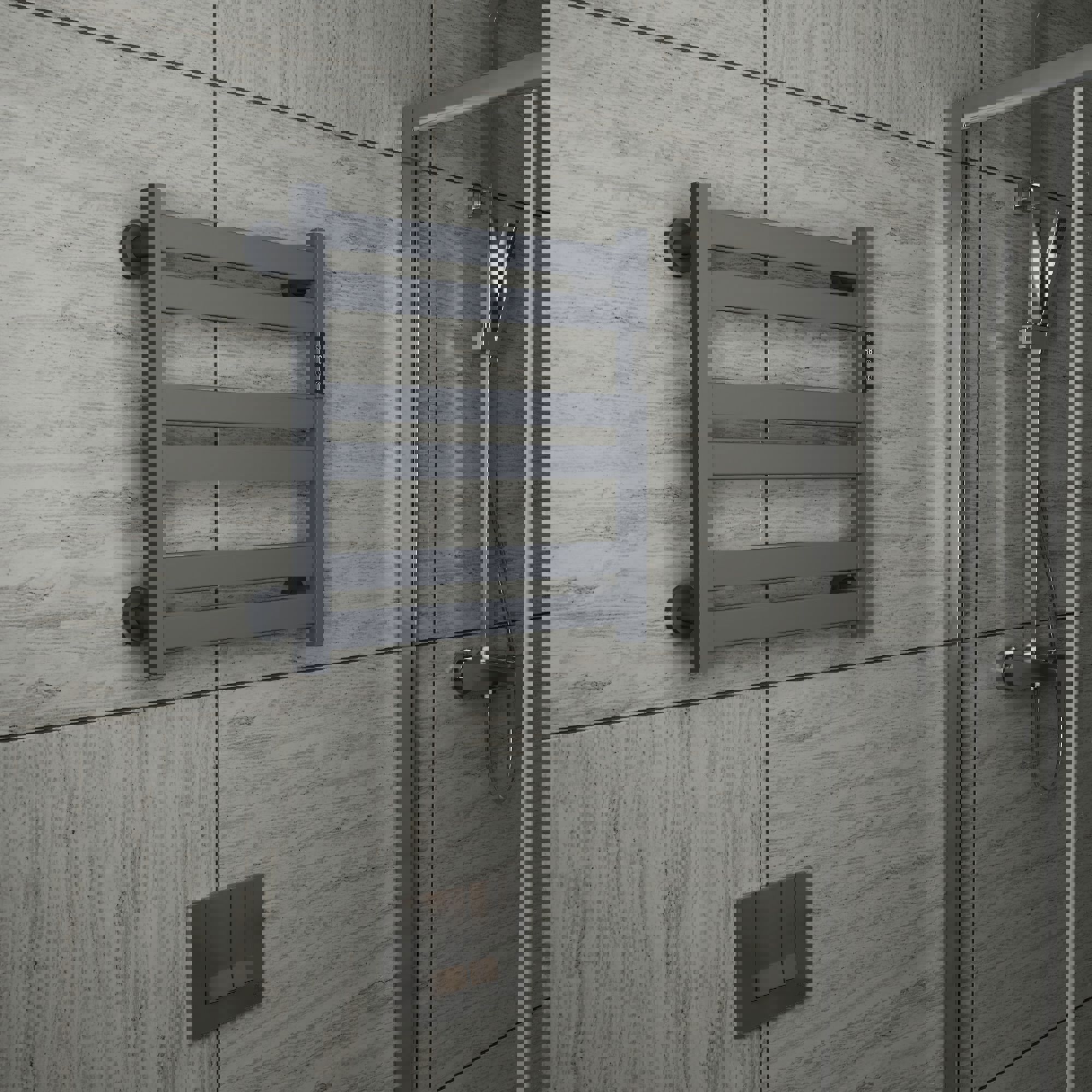 Изображение товара Полотенцесушитель электрический Bauedge Elite Gun Grey AF0036 520x530 мм 150 Вт лесенка цвет серый металлик