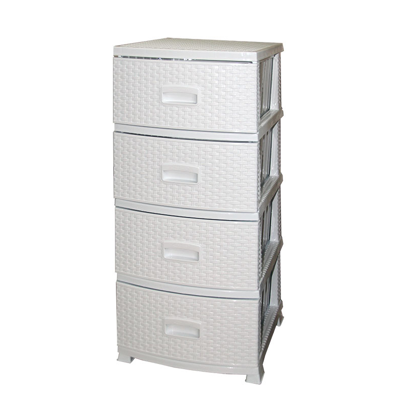 Изображение товара Комод Росспласт Ротанг 4 ящика 38x47x95 см белый пластиковый для детской