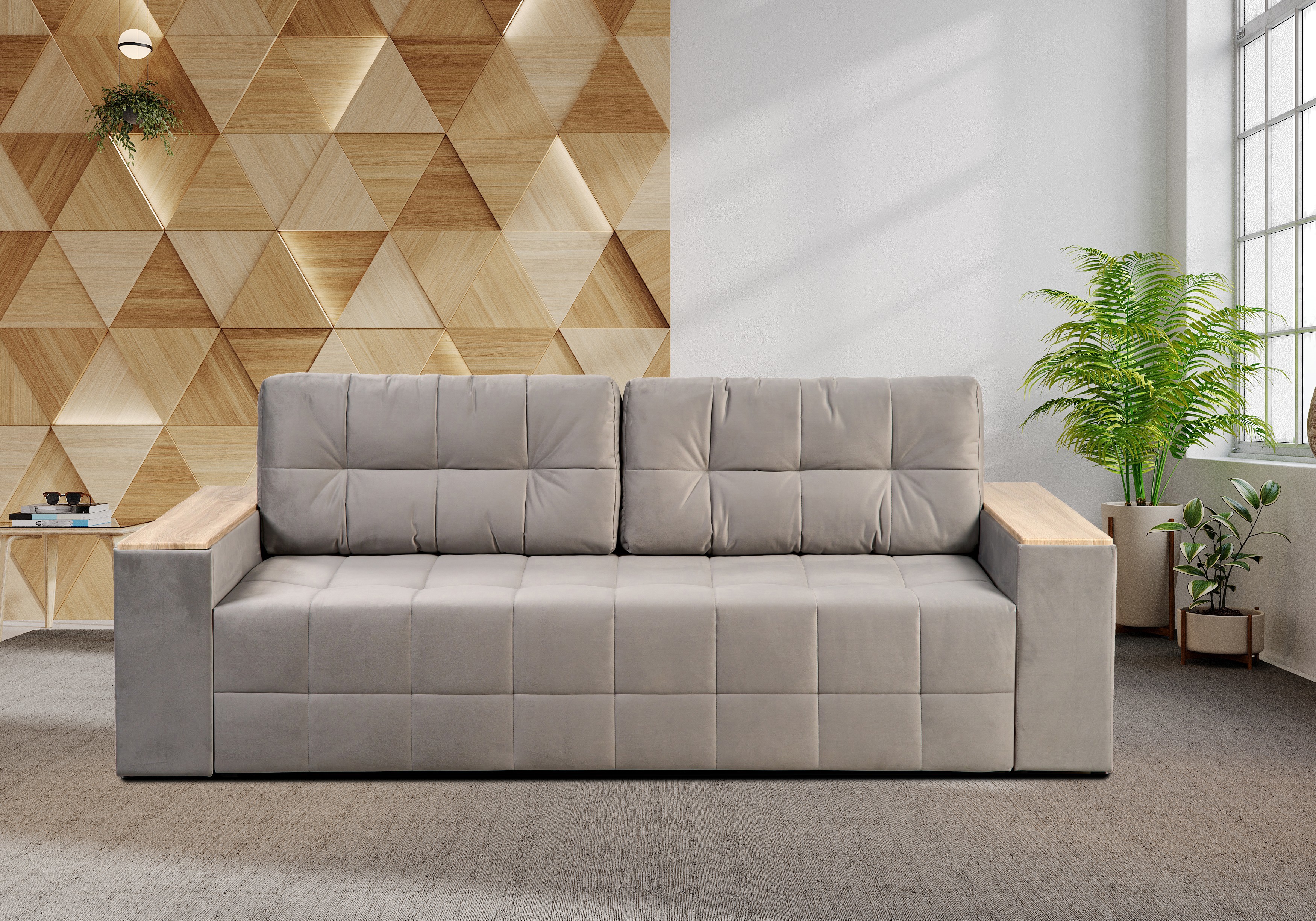 Изображение товара Диван раскладной Асм Элегант 251x99x106 см велюр цвет серый