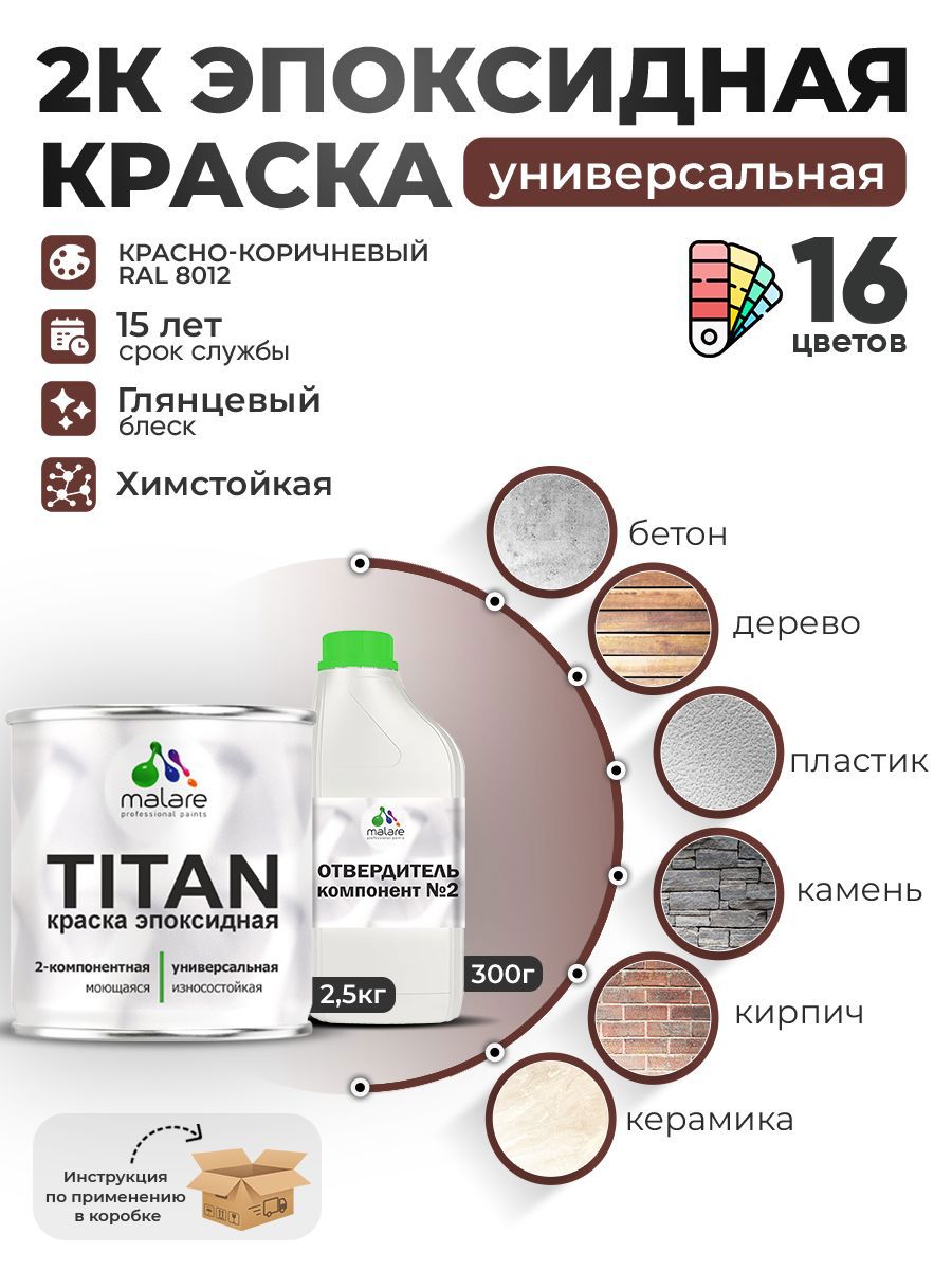 Изображение товара Эпоксидная краска Malare Titan RAL 8012 красно-коричневый для внутренних и внешних работ