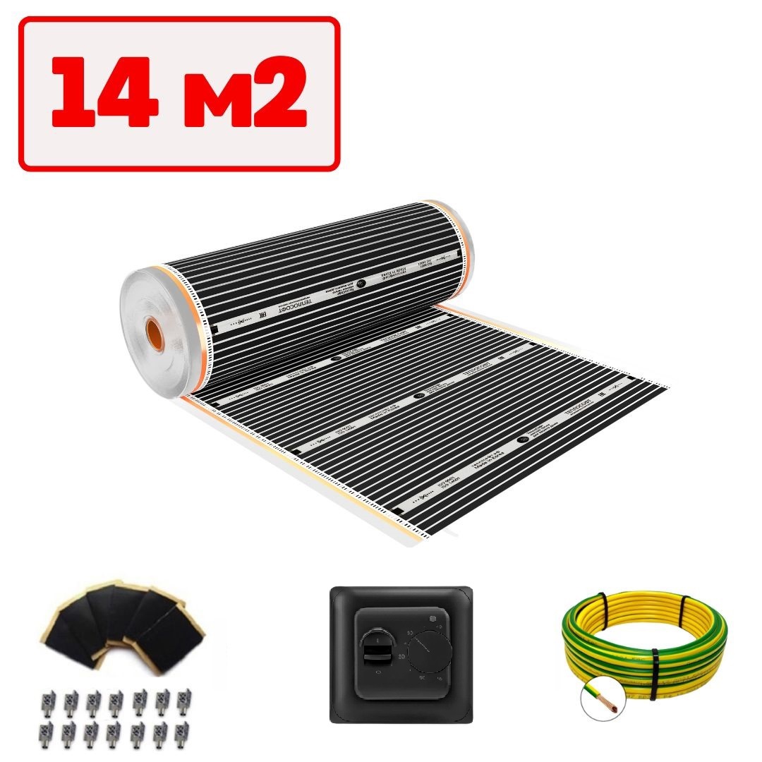 Изображение товара Инфракрасная пленка для теплого пола Теплософт 14 м² 3080 Вт с механическим терморегулятором