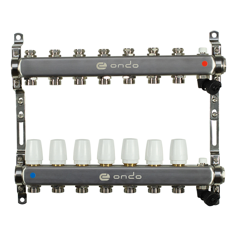 Изображение товара Коллекторная группа ONDO из нержавеющей стали для теплого пола, 7 выходов