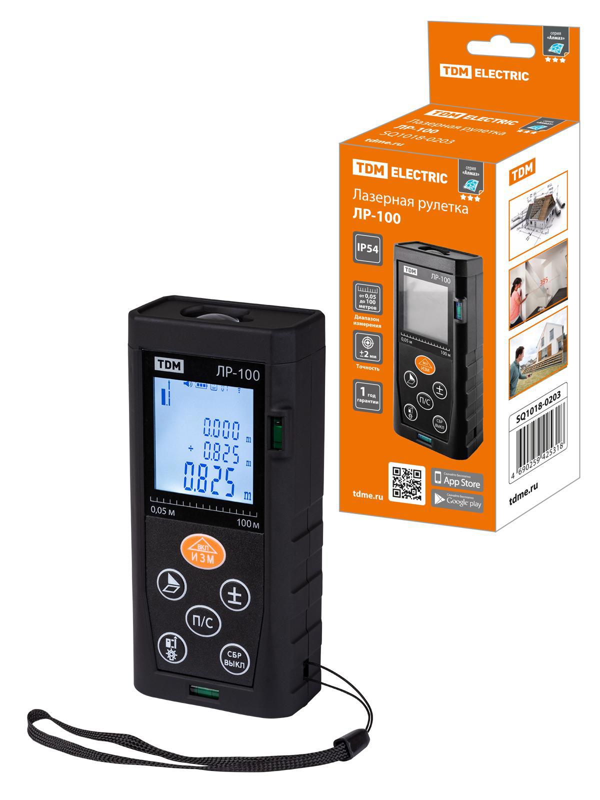 Изображение товара Лазерный дальномер Tdm Electric ЛР-100 до 60 метров с функциями сложения и Пифагора