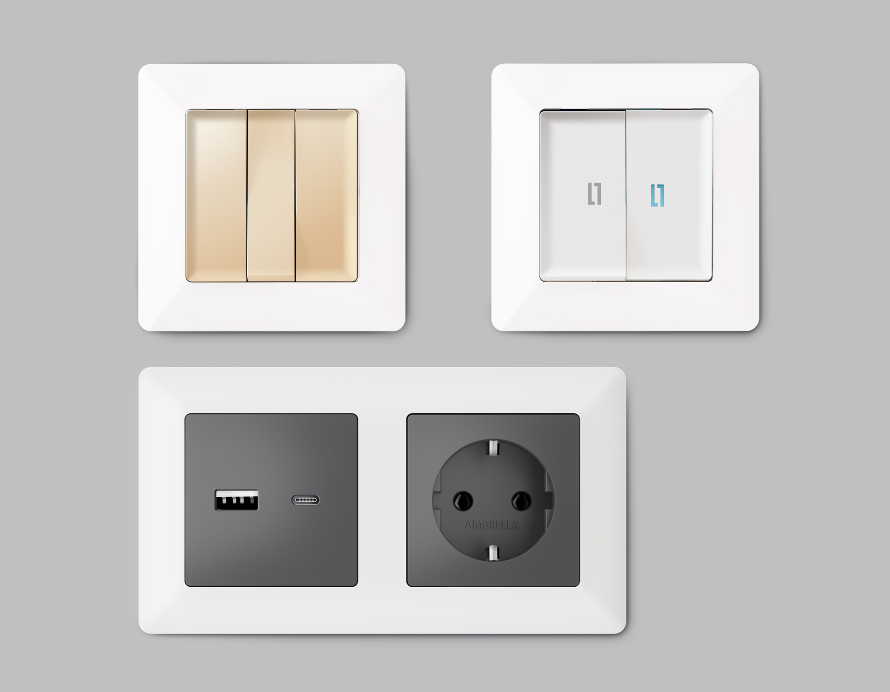 Изображение товара Рамка для розеток и выключателей Ambrella volt Alfa Line AF110124 4 поста Белый матовый