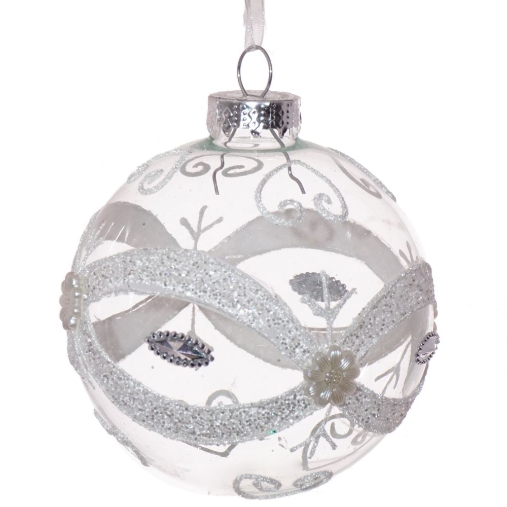 Изображение товара Елочный шар 719790 Витражное стекло 8 см стекло серый/серебристый