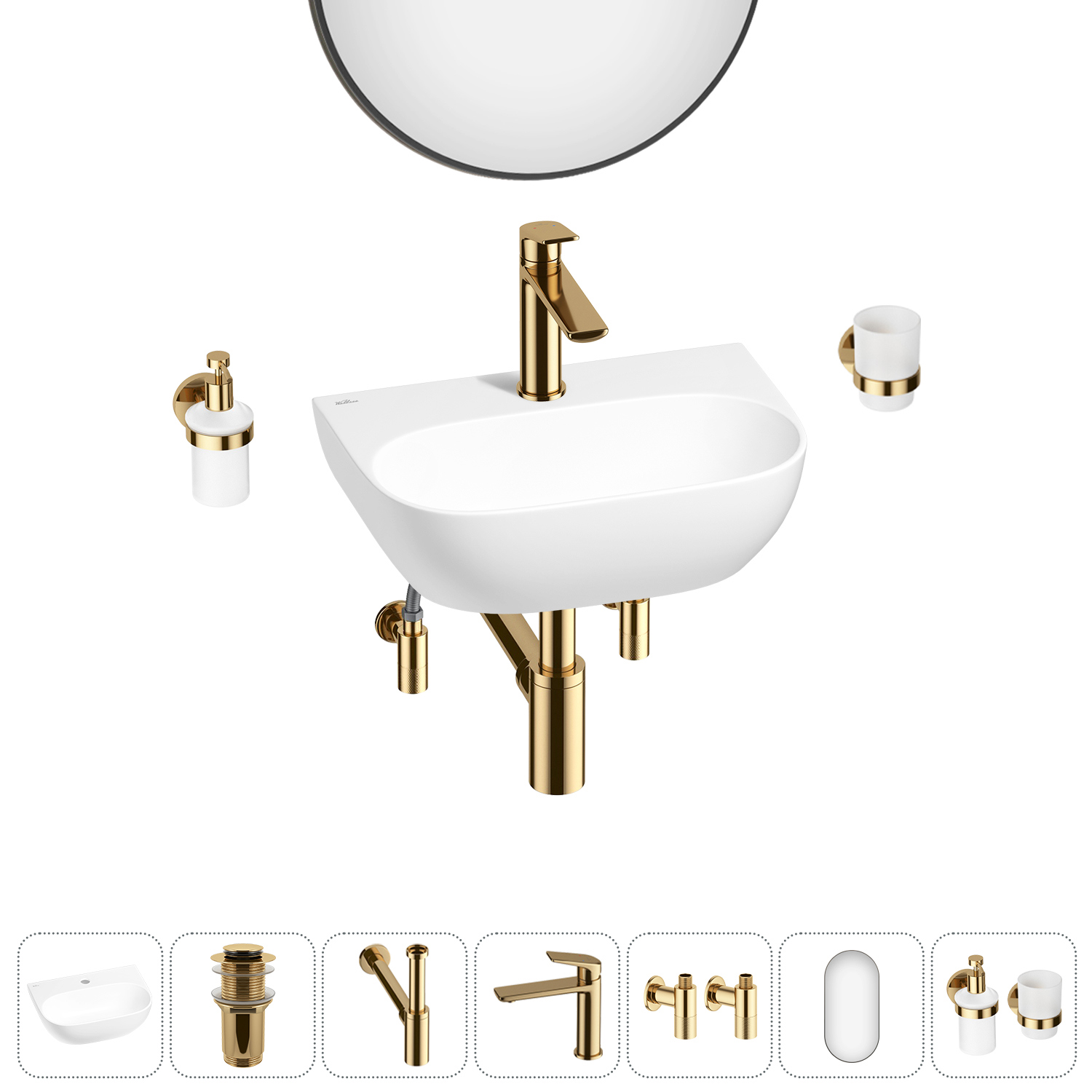 Изображение товара Раковина мини Wellsee WC Area 42см комплект 7 в 1 с аксессуарами и монтажом