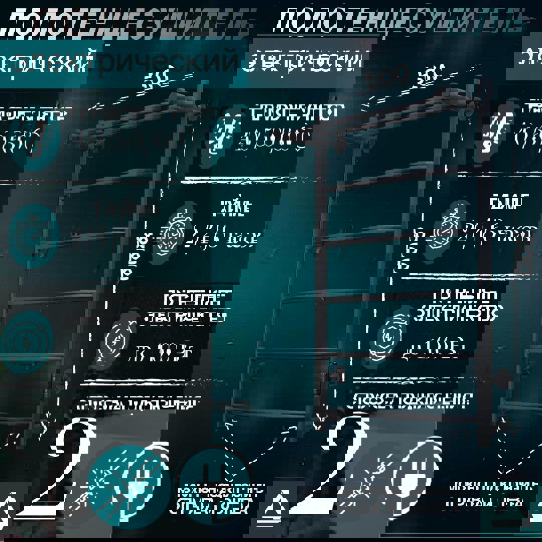 Изображение товара Электрический полотенцесушитель Termoprime 532x800 мм 100 Вт с терморегулятором и таймером цвет гра