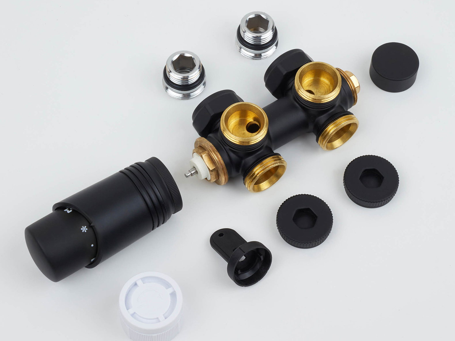 Изображение товара Монтажный комплект для радиатора Guardo Multiflex+ R 1/2x3/4" латунь черный матовый