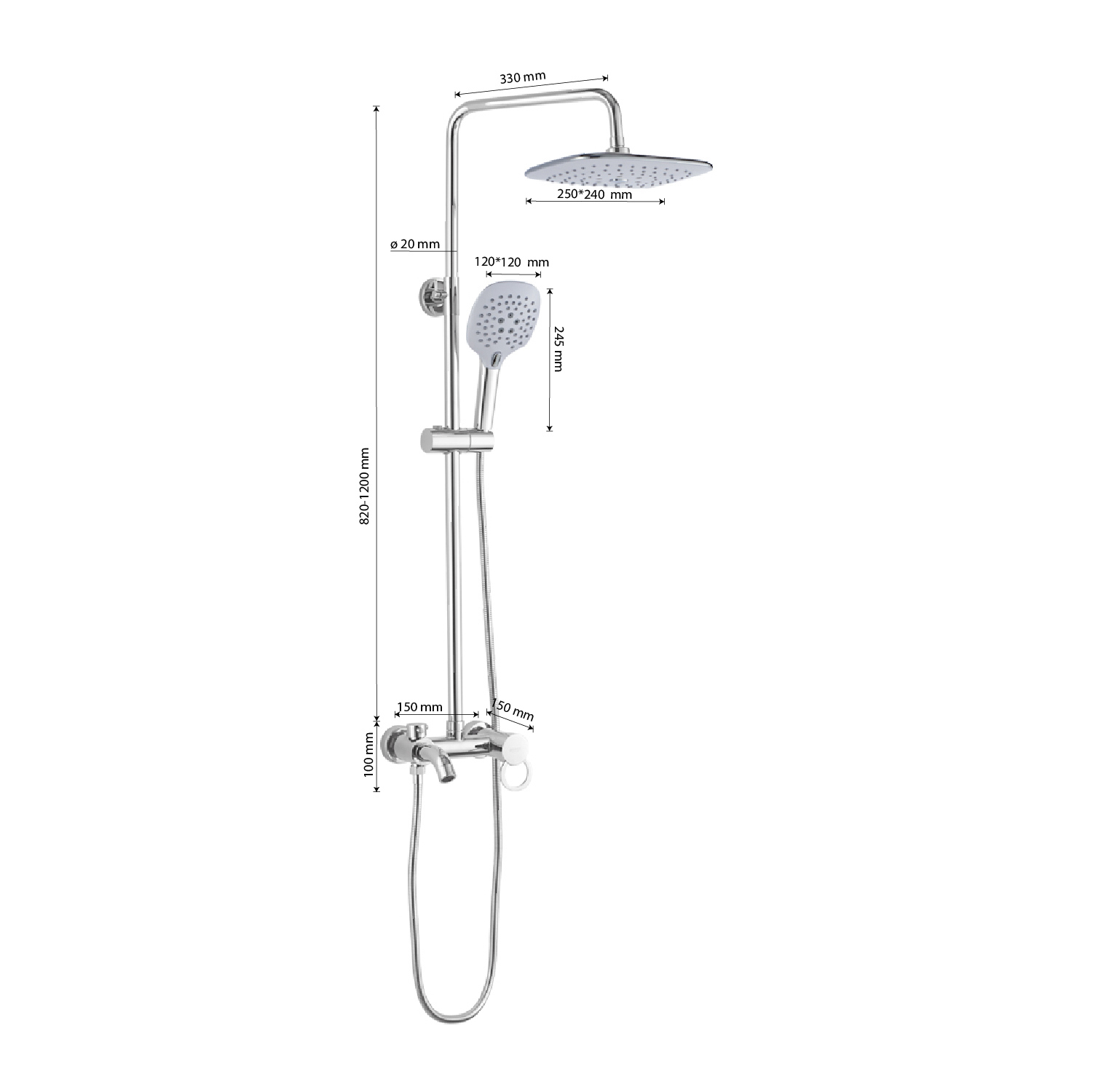 Изображение товара Душевая стойка Brimix С тропическим душем 3075 1 режимная цвет хром