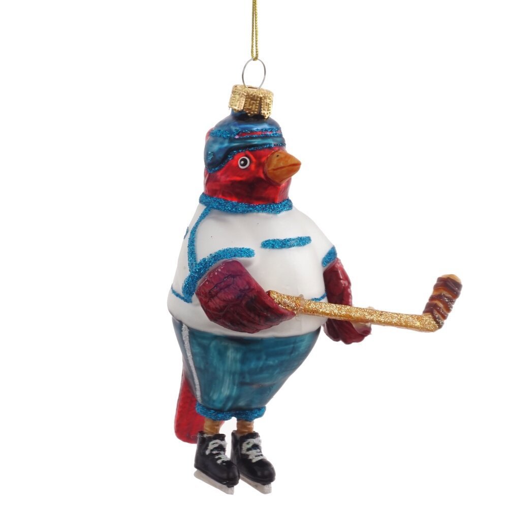 Изображение товара Елочная игрушка Птица-хоккеист стеклянная 14.5 см разноцветная Новогодний декор