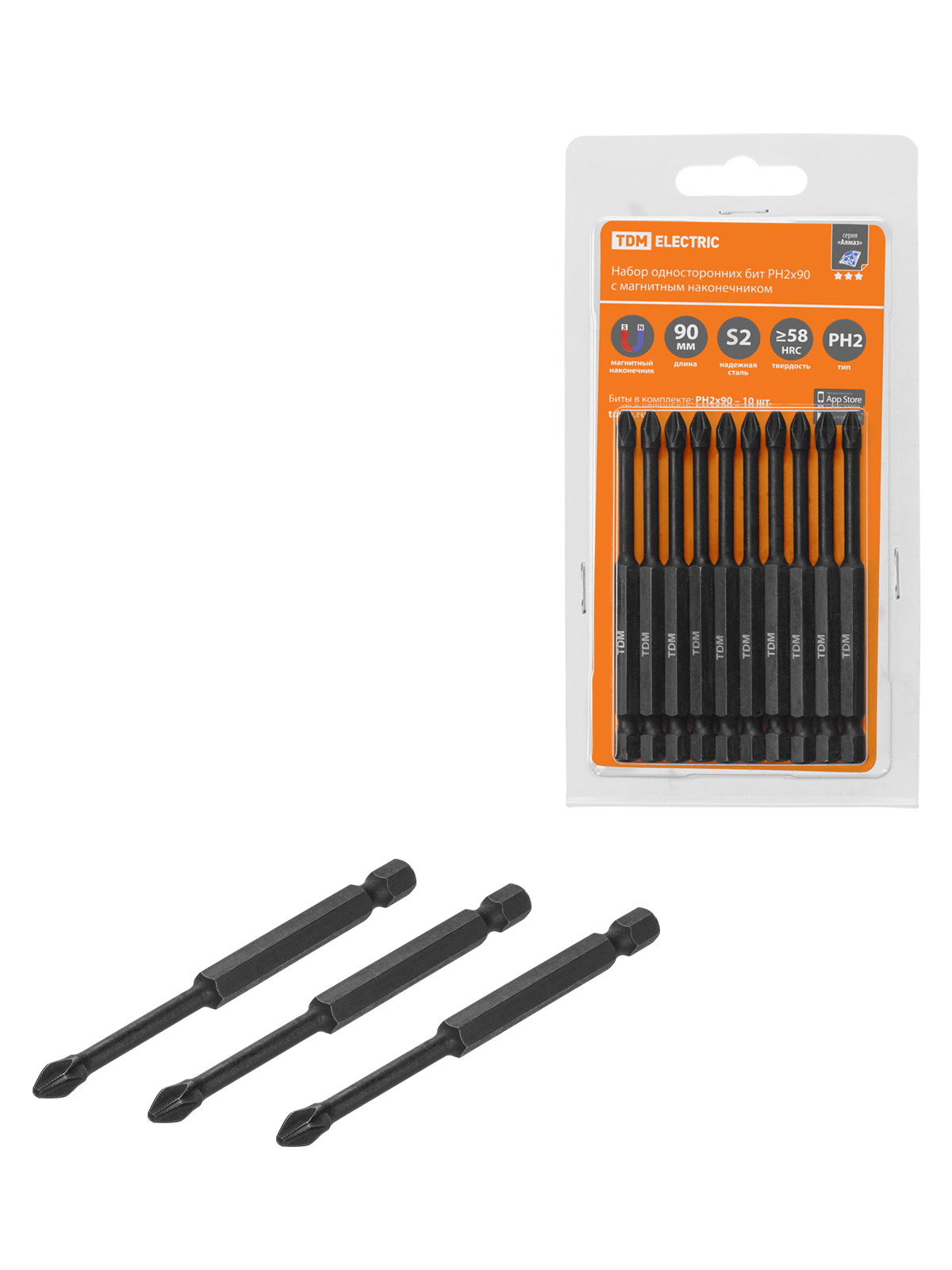 Изображение товара Бита торсионная ударная PH2 90 мм TDM ELECTRIC набор 10 шт надежная рабочая часть