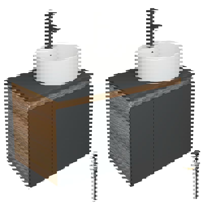 Изображение товара Тумба под раковину Bauedge Blackwood BD2763 80 см подвесная с раковиной и смесителем