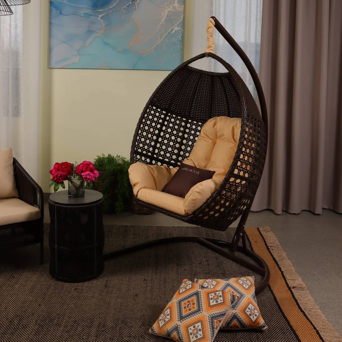 Изображение товара Кресло подвесное Malacca Авиано 1 местное из ротанга с подушкой Россия