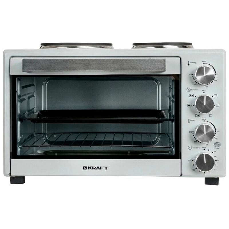 Изображение товара Электропечь Kraft 1600 Вт серый компактная с таймером и конфорками