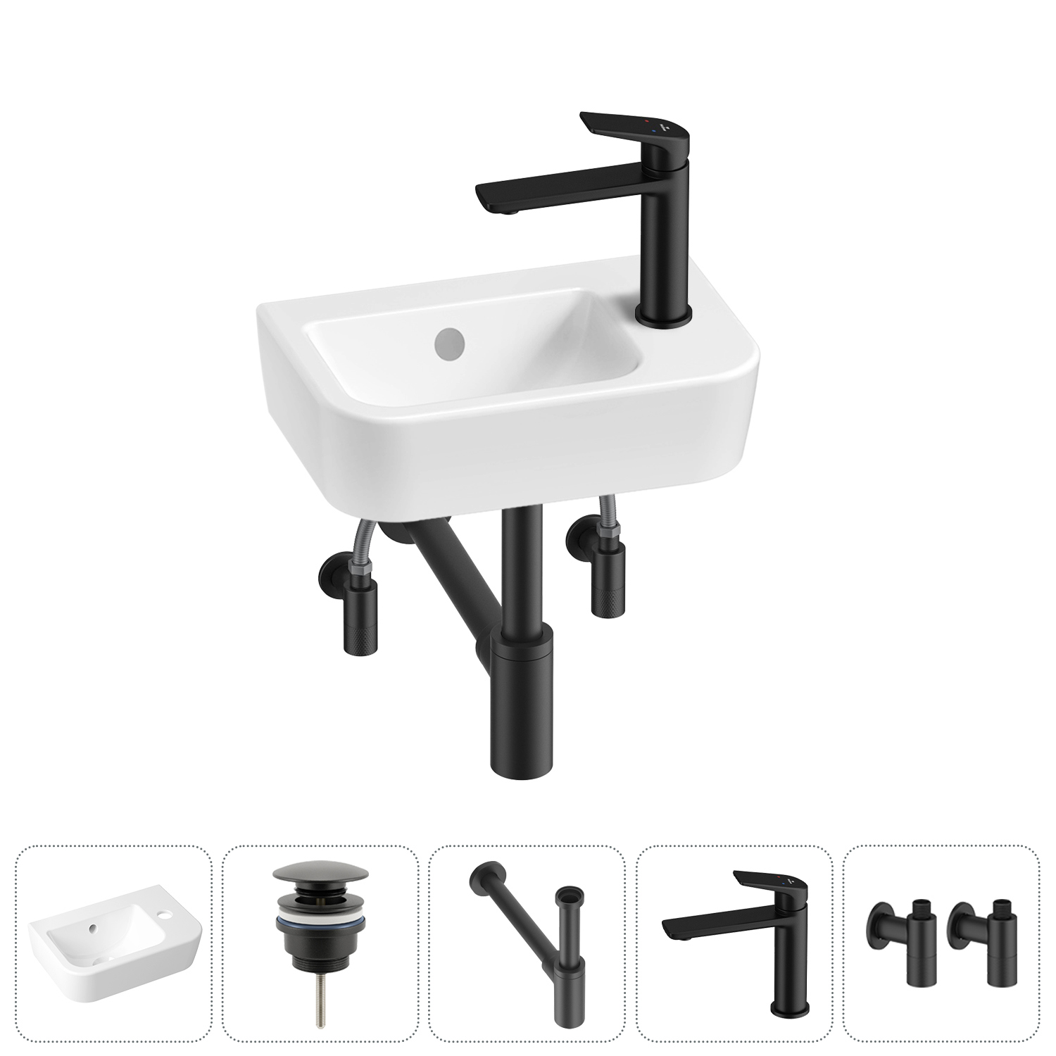 Изображение товара Раковина Lavinia boho one 20217364R 37см цвет раковина 5 в 1: донный клапан, сифон, смеситель, вентили