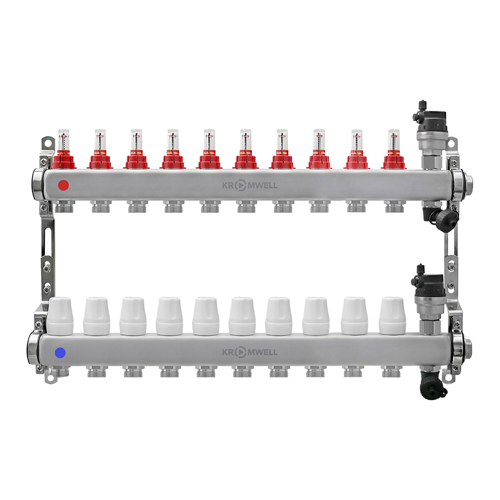Изображение товара Коллекторная группа с расходомерами Kromwell KW.SM60 1x3/4" евроконус 10 выходов нержавеющая сталь