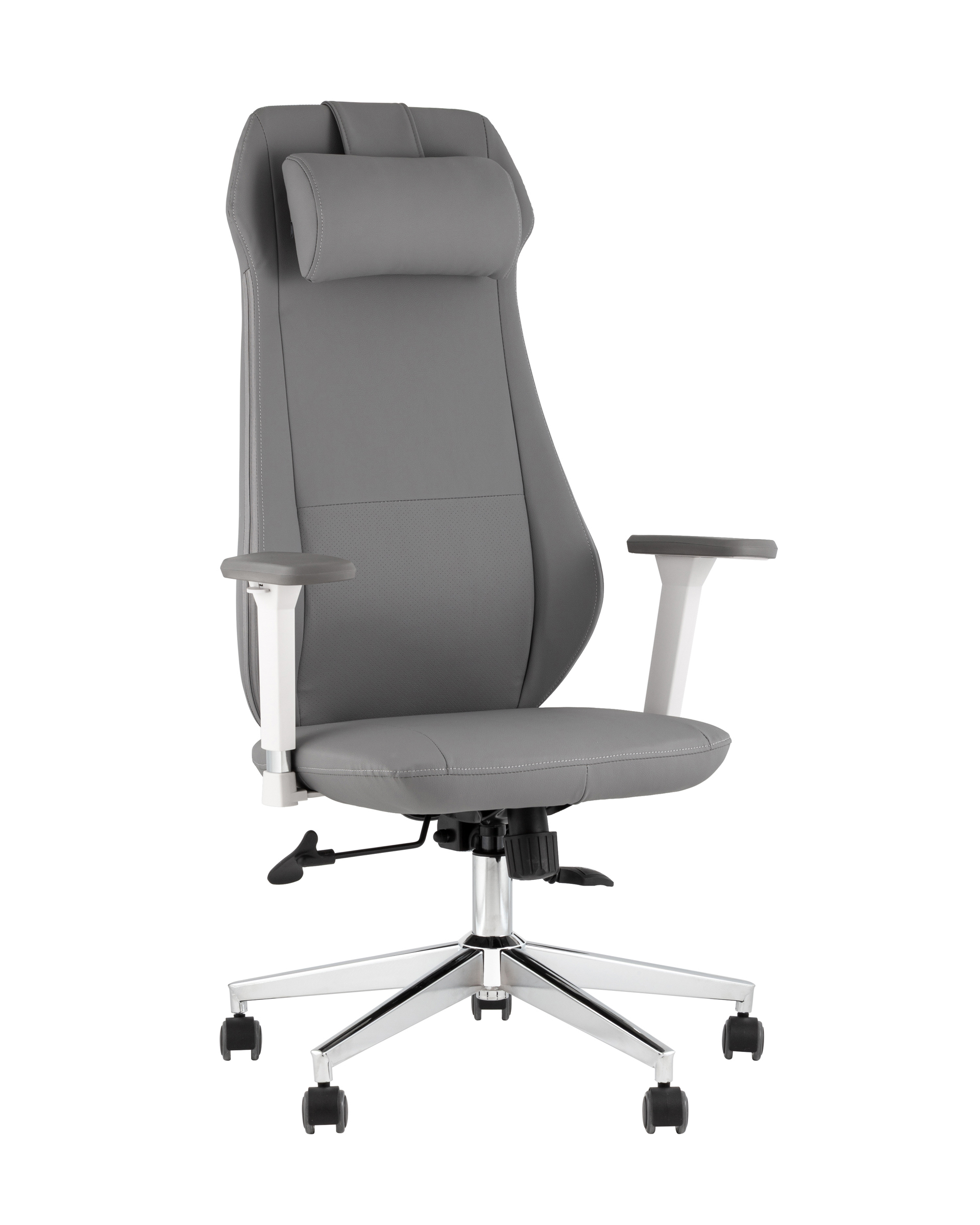 Изображение товара Офисное кресло Stool group Trophey из эко кожи серого цвета, регулируемая спинка и подлокотники