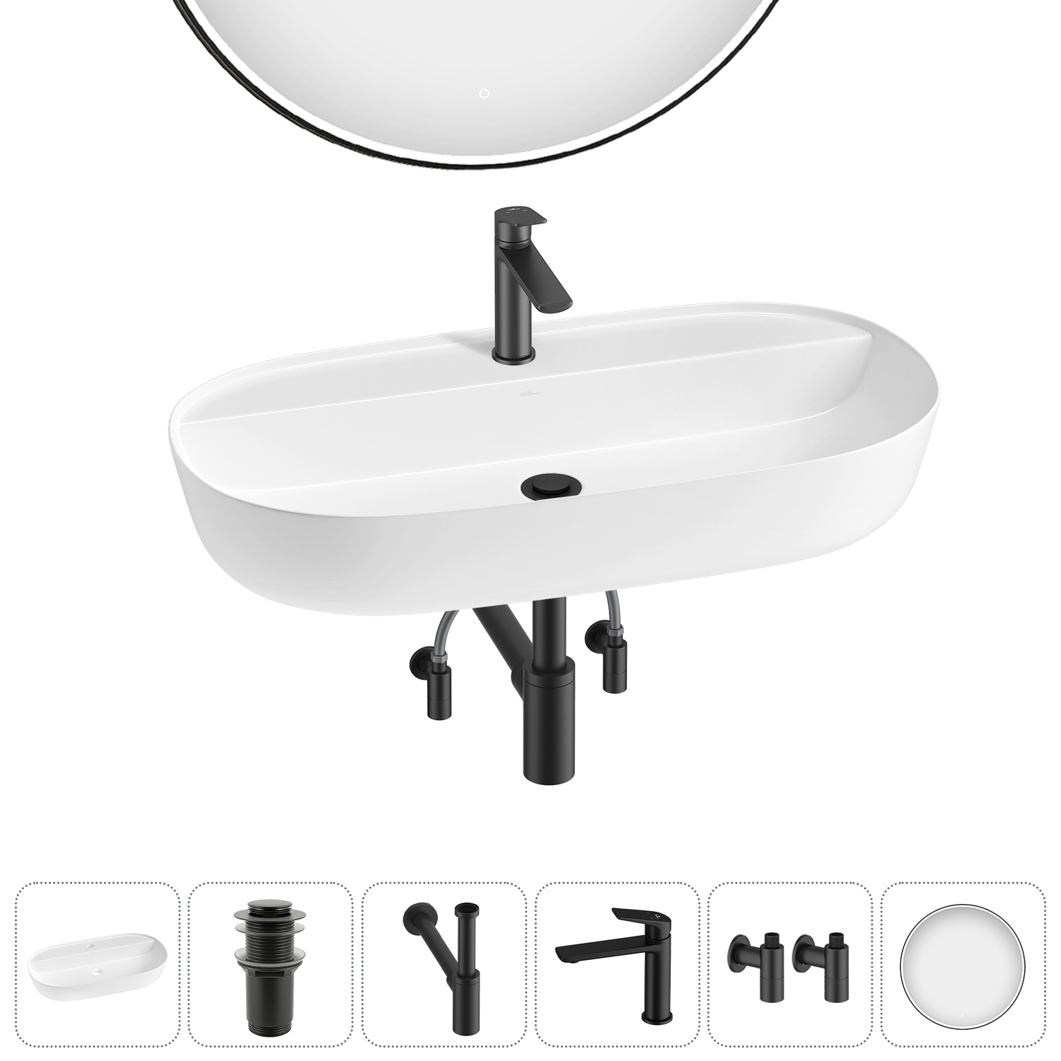 Изображение товара Раковина накладная Wellsee Chic Riviera 80 см комплект 6 в 1